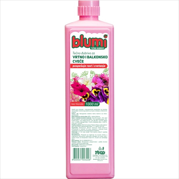 BLUMI TEČNO ĐUBRIVO ZA VRTNO I BALKONSKO CVEĆE 1L